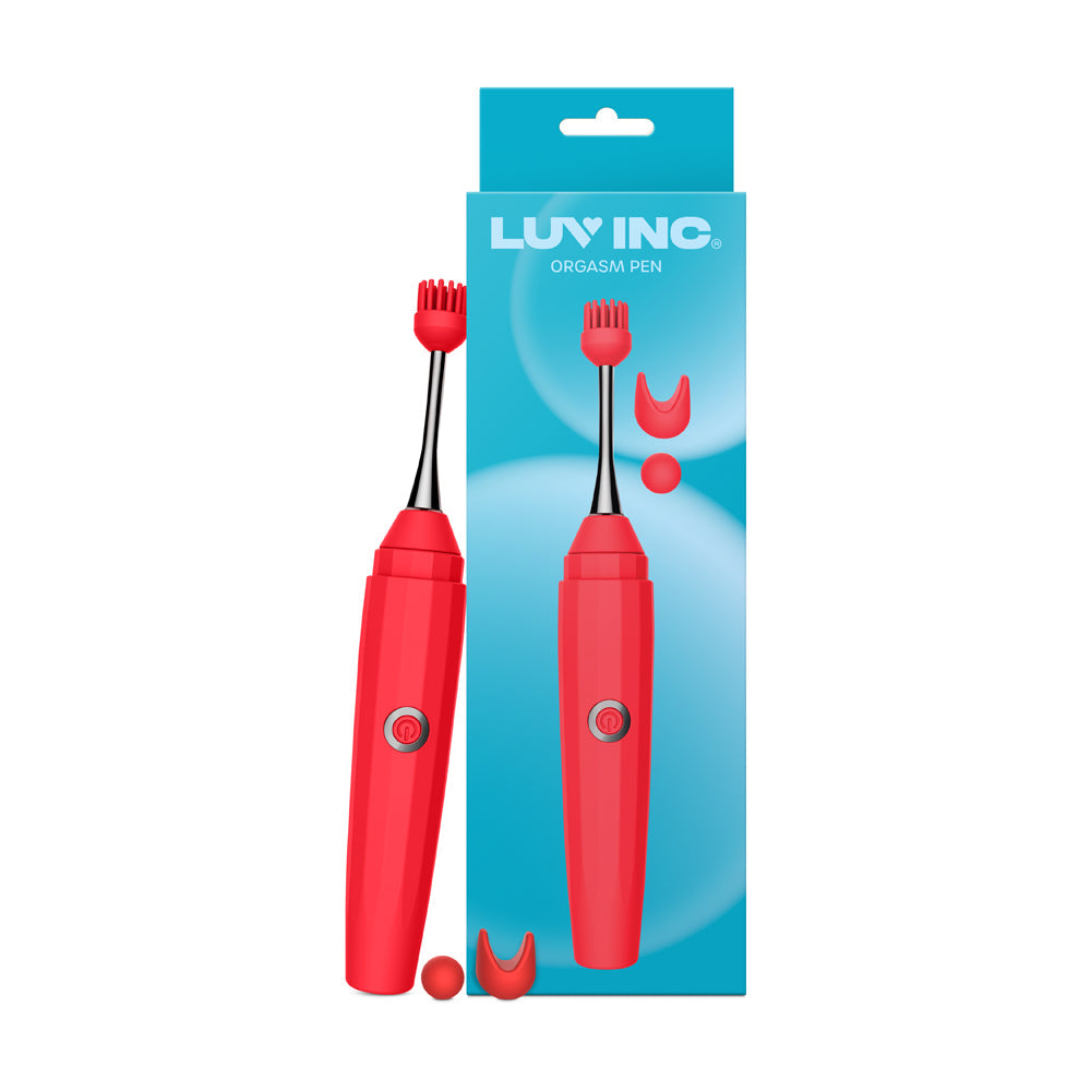 Luv Inc Op10 Orgasm Pen Rechargeable Pinpoint Vibrator with 3 Attachments Red