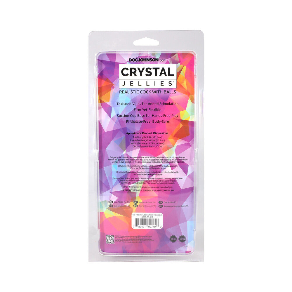 Crystal Jellies 8.5 in. Realistic Cock with Balls Rainbow