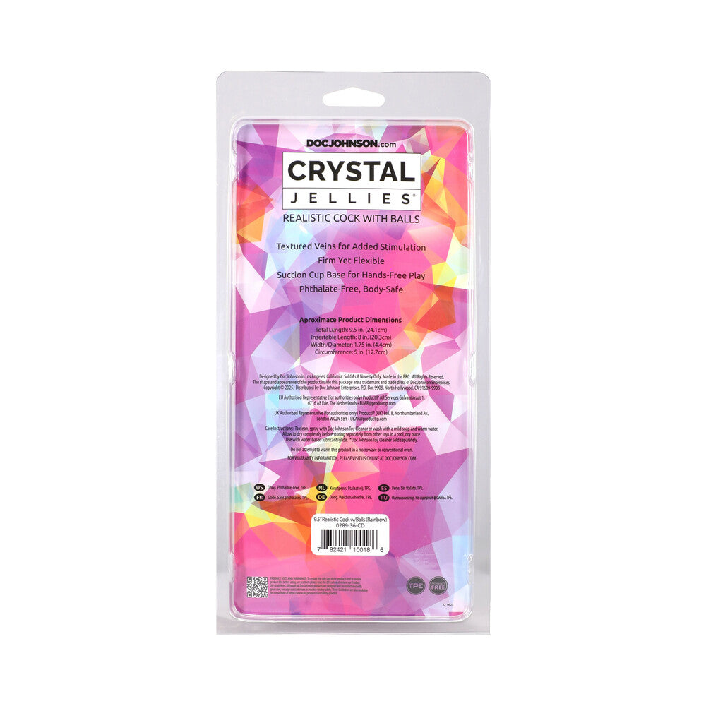 Crystal Jellies 9.5 in. Realistic Cock with Balls Rainbow