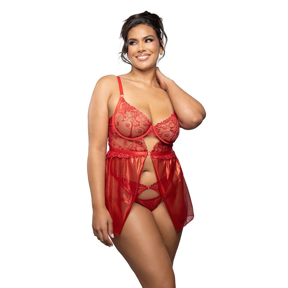 Fantasy Lingerie Radiance Ruby Babydoll with Underwire Cups, Cut-Out Back Detail & Panty 3XL/4XL